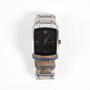 Vintage Diamond Accent Mens Quartz Tank Watch Stainless Steel Silver Bracelet